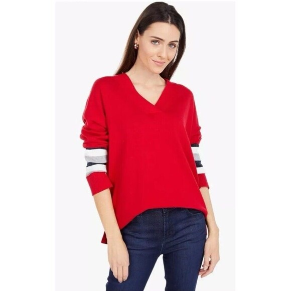 Women’s Size Large Red Tommy Hilfiger Cable-Knit V Neck Sweater Top Red. - Picture 1 of 8